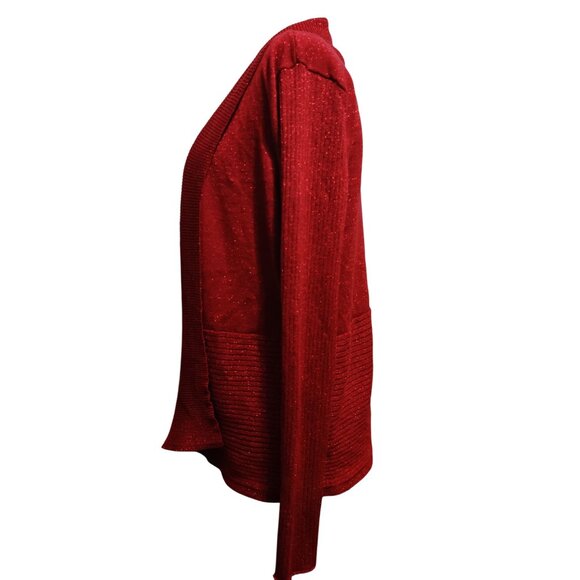 89th + Madison XL Womens Sweater Red Metallic Ribbed Open Front Long Sleeve Knit - Picture 4 of 12